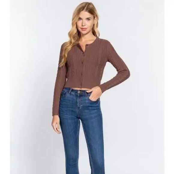 Cable Knit Cropped Sweater - Picture 1 of 6